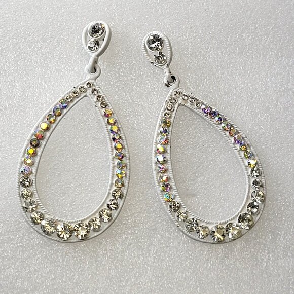 Crystal Teardrop White Large Earrings - Picture 2 of 13